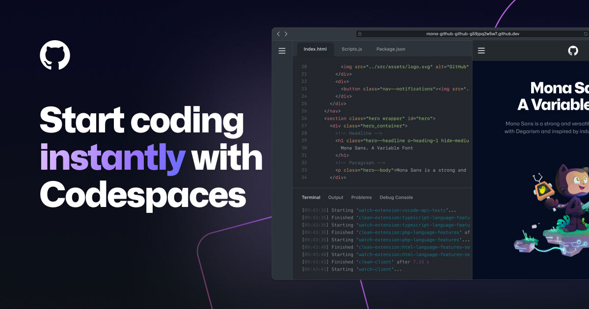 Start coding instantly with Codespaces