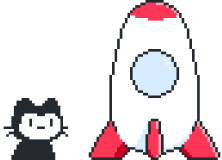 an octocat standing next to a rocket