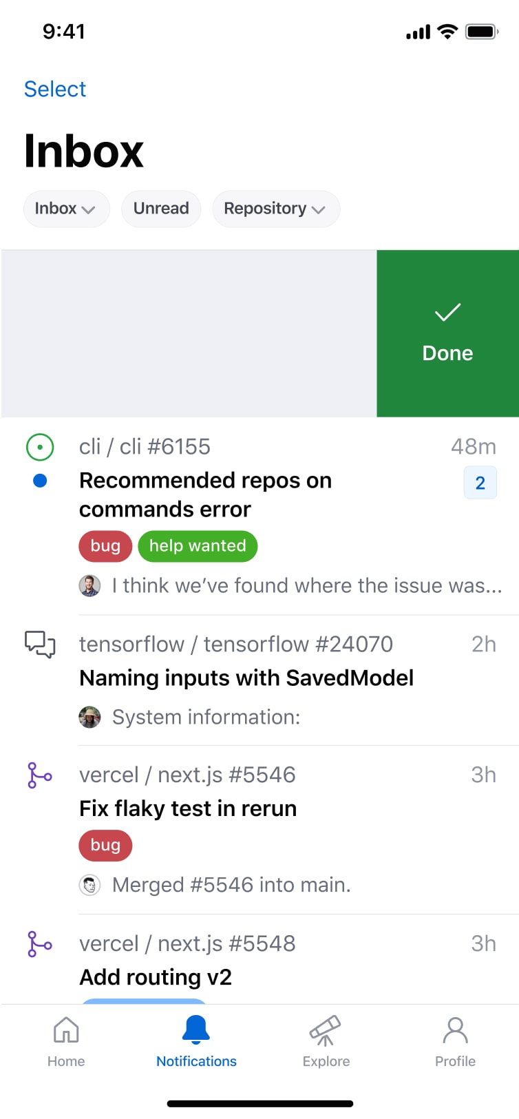 GitHub Mobile Inbox